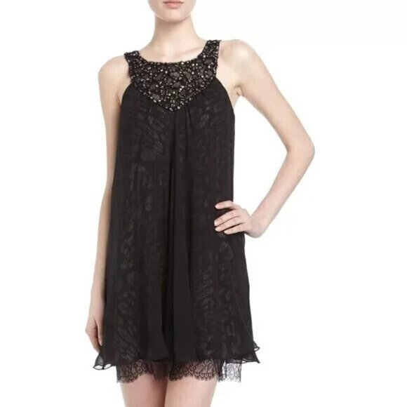 BCBGMaxazria Womens 0 Black Anika Silk Party Dress Gold Crystals Beaded IML6N481 - Picture 3 of 13